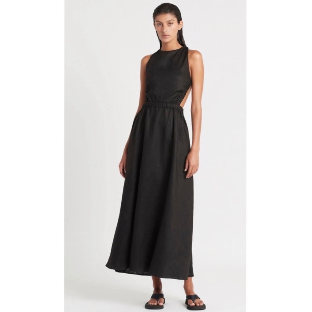SIR the label black linen open back maxi dress size medium